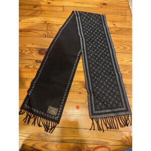 Louis Vuitton 100% Wool Monogram Scarf – Black & Silver, Made in Italy